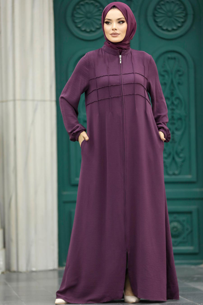 Neva Style - Cepli Mürdüm Tesettür Ferace 11069MU - 1