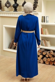 Neva Style - Cepli Sax Mavisi Tesettür Elbise 5804SX - Thumbnail