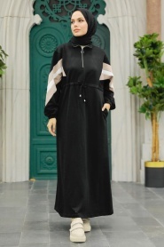 Neva Style - Cepli Siyah Tesettür Elbise 13610S - Thumbnail