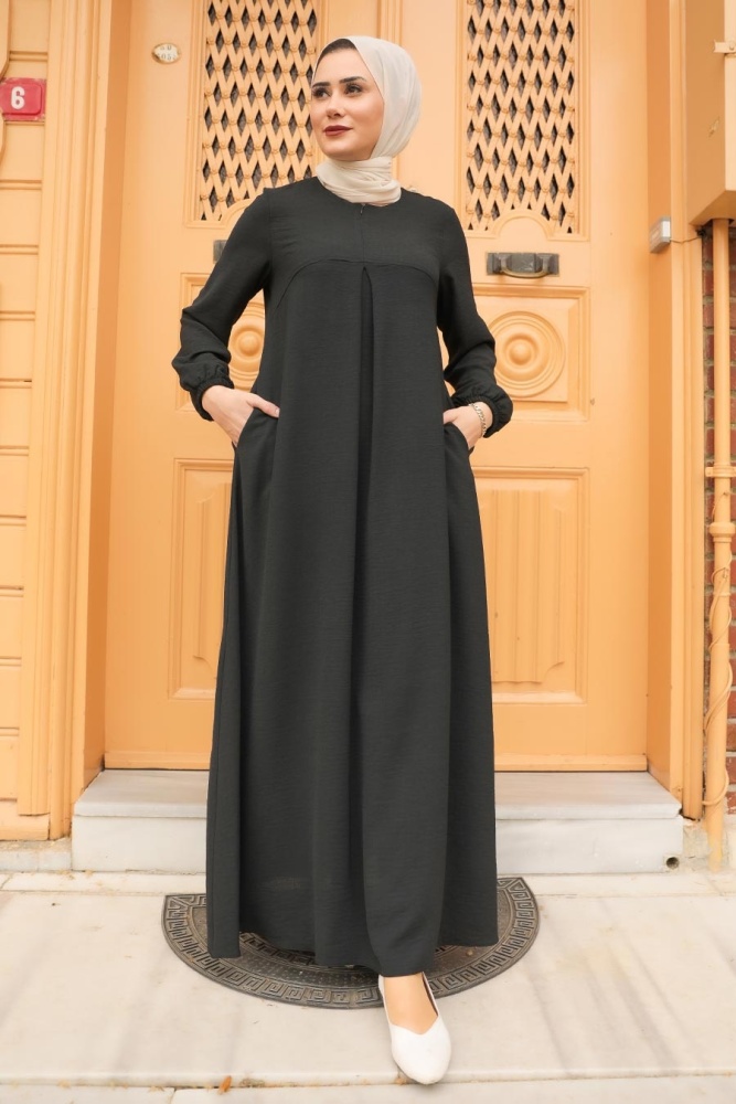 Neva Style - Cepli Siyah Tesettür Elbise 4362S - 1