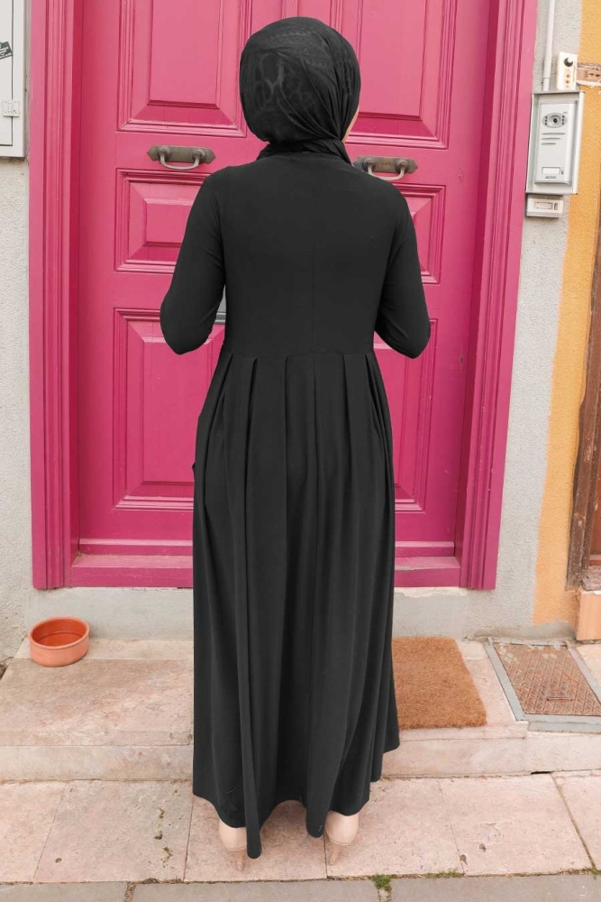  Cepli Siyah Tesettür Elbise 4550S - 2