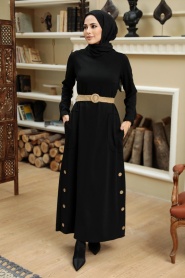 Neva Style - Cepli Siyah Tesettür Elbise 5804S - Thumbnail