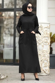Neva Style - Cepli Siyah Tesettür Elbise 80380S - Thumbnail