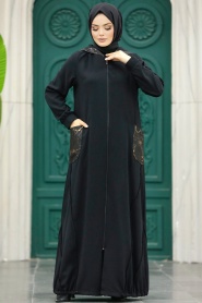 Neva Style - Cepli Siyah Tesettür Ferace 10515S - Thumbnail