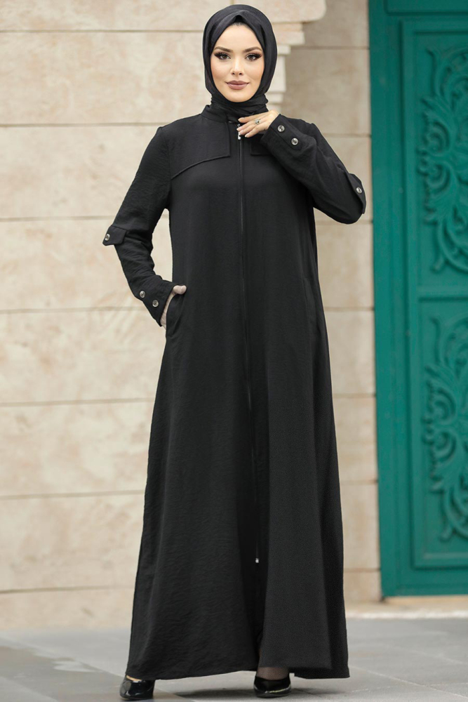 Neva Style - Cepli Siyah Tesettür Ferace 961S - 2