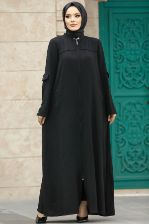 Neva Style - Cepli Siyah Tesettür Ferace 961S - 1