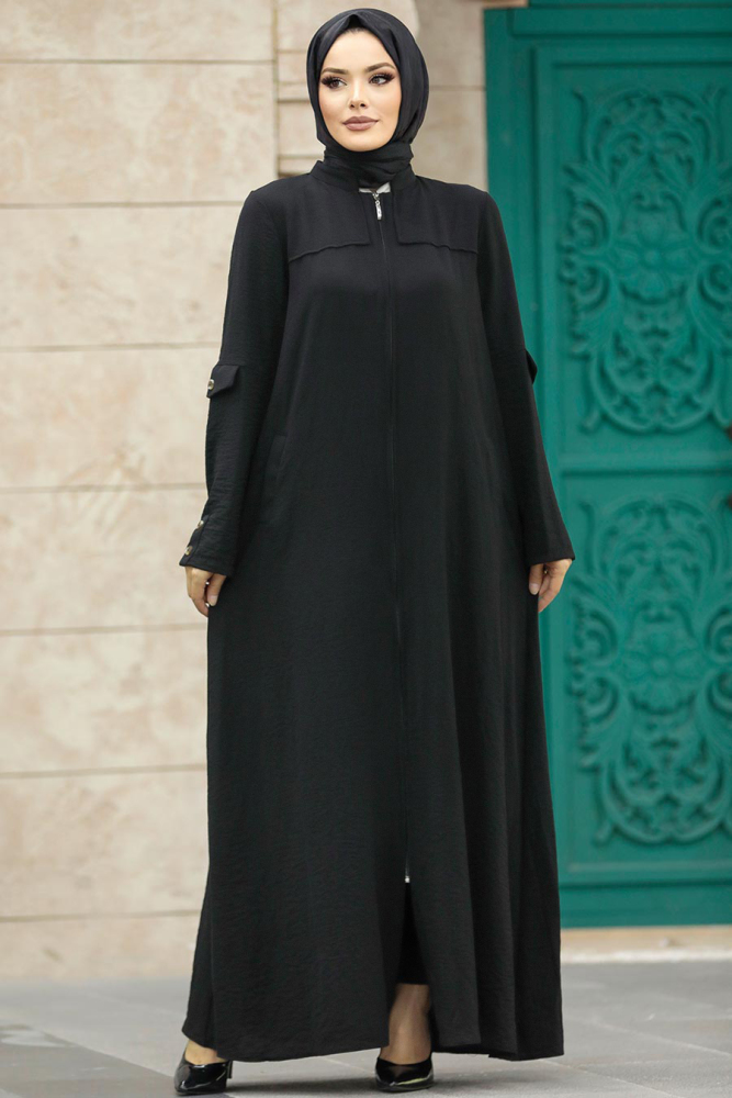 Neva Style - Cepli Siyah Tesettür Ferace 961S - 1