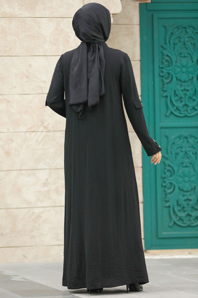 Neva Style - Cepli Siyah Tesettür Ferace 961S - 6