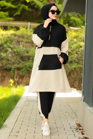 Neva Style - Cepli Siyah Tesettür İkili Takım 3428S - 1