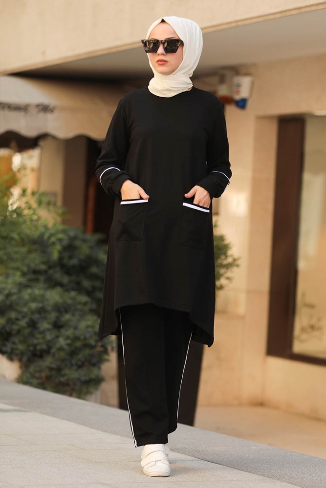 Neva Style - Cepli Siyah Tesettür İkili Takım 40321S - 1
