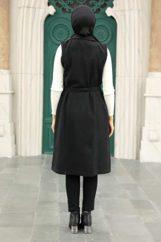 Neva Style - Cepli Siyah Tesettür Kaşe Yelek 5824S - 4