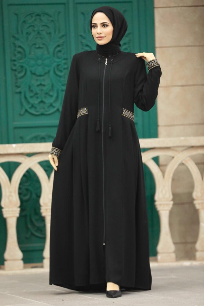  Cepli Siyah Tesettür Rabia Krep Ferace 619S - 5