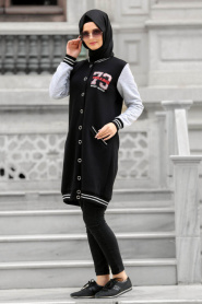 Neva Style - Cepli Siyah Tesettür Sweatshirt 1229S - Thumbnail
