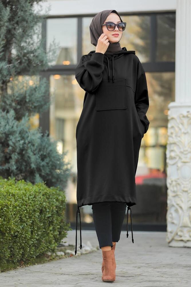 Neva Style - Cepli Siyah Tesettür Sweatshirt 1246S - 1