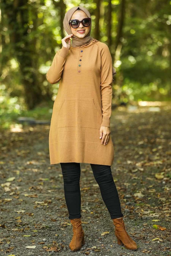 Neva Style - Cepli Taba Tesettür Triko Tunik 16109TB - 1