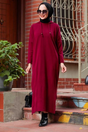 Neva Style - Cepli Triko Bordo Tesettür Elbise 3121BR - 1