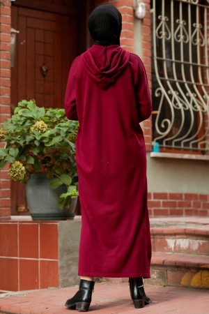 Neva Style - Cepli Triko Bordo Tesettür Elbise 3121BR - 2