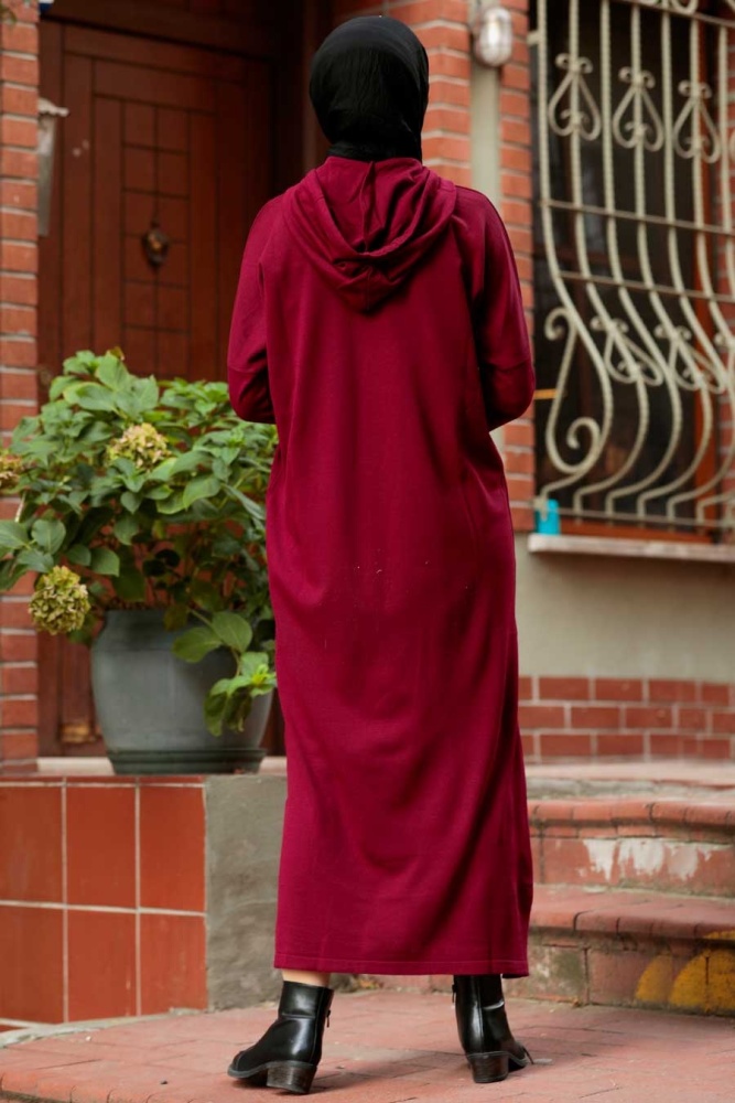 Neva Style - Cepli Triko Bordo Tesettür Elbise 3121BR - 2