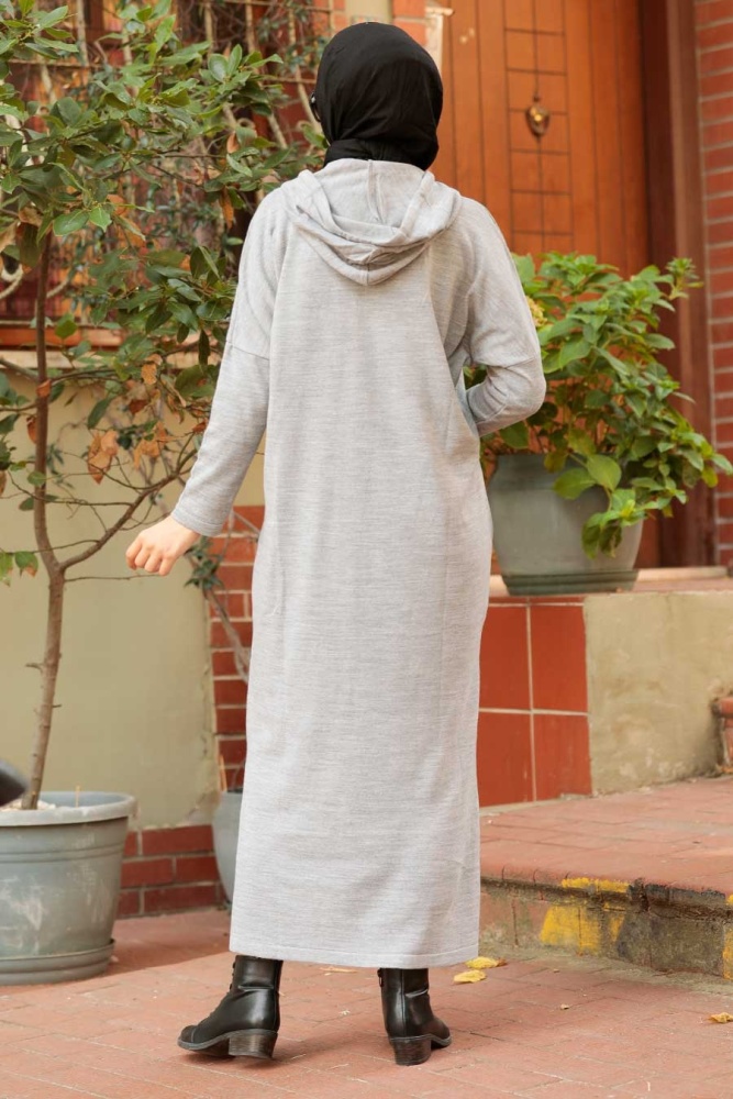 Neva Style - Cepli Triko Gri Tesettür Elbise 3121GR - 2