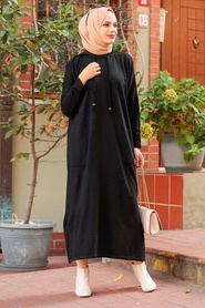 Neva Style - Cepli Triko Siyah Tesettür Elbise 3121S - Thumbnail