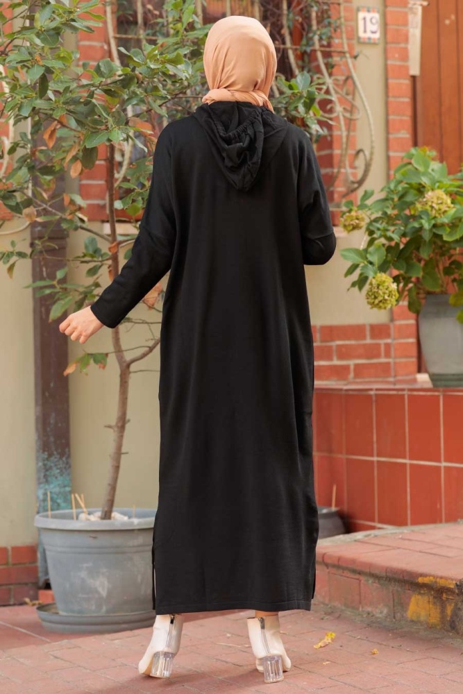 Neva Style - Cepli Triko Siyah Tesettür Elbise 3121S - 2