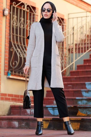  Cepli Vizon Tesettür Triko Hırka 20089V - NEVA STYLE