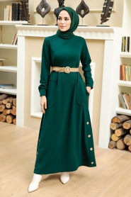 Neva Style - Cepli Yeşil Tesettür Elbise 5804Y - Thumbnail