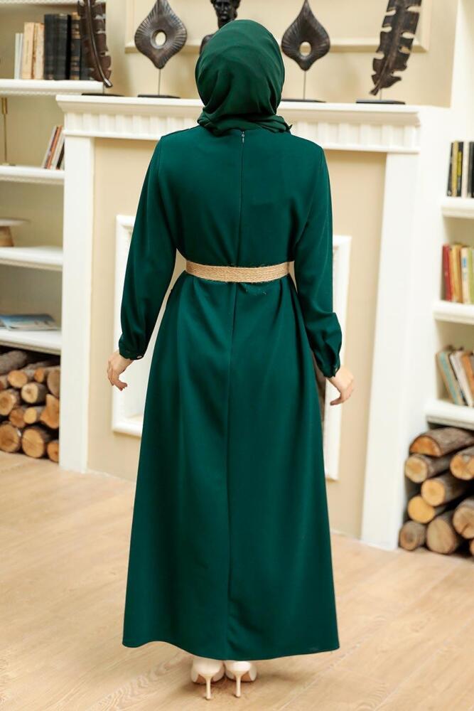 Neva Style - Cepli Yeşil Tesettür Elbise 5804Y - 3