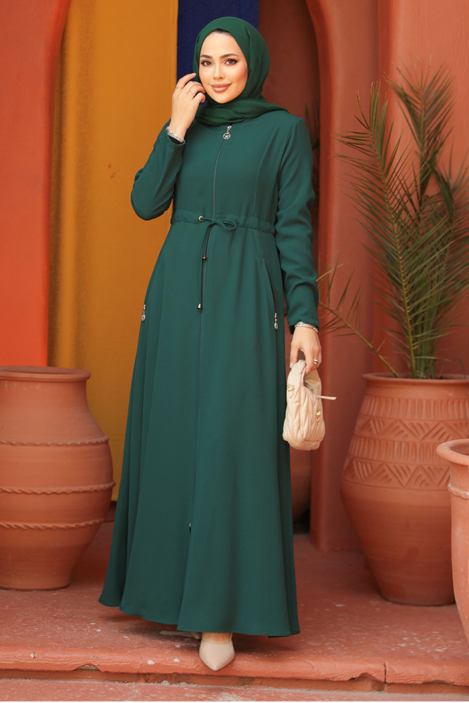 Neva Style - Cepli Yeşil Tesettür Ferace 60125Y - 1
