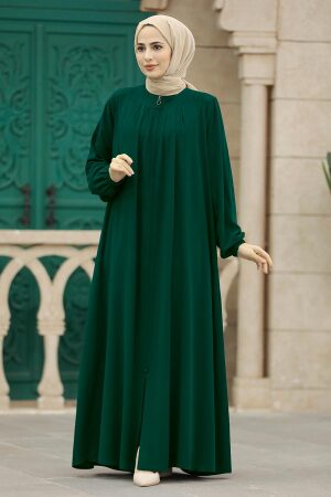 Neva Style - Cepli Zümrüt Yeşili Tesettür Ferace 62316ZY - 1