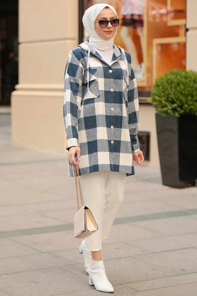 Neva Style - Chemise Hijab Bleu Marine 33791L - 2
