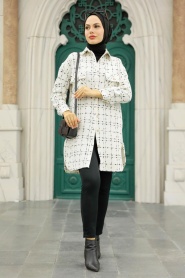 Neva Style - Chemise Hijab Ecru 12715E - Thumbnail
