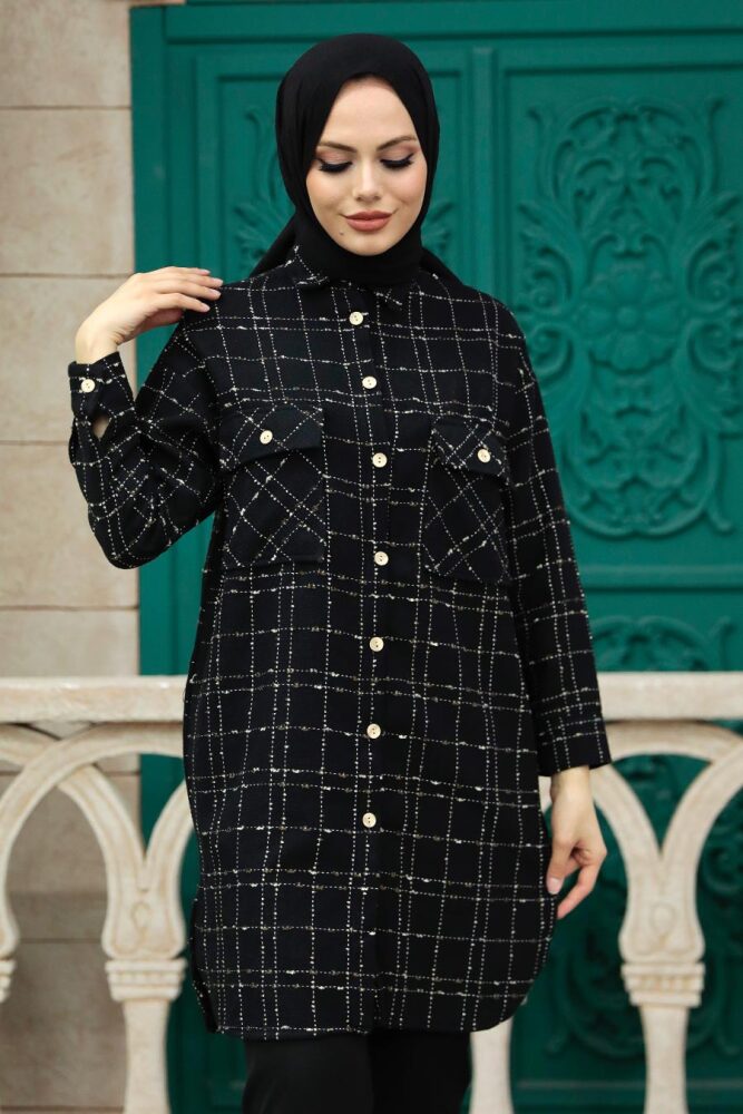 Neva Style - Chemise Hijab Noir Beige 12715SBEJ - 1