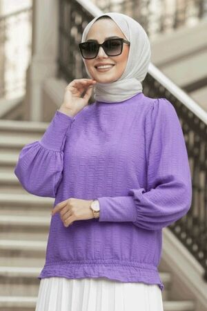 Blouse longue à manches ballon – Lilas 24271LILA - 1