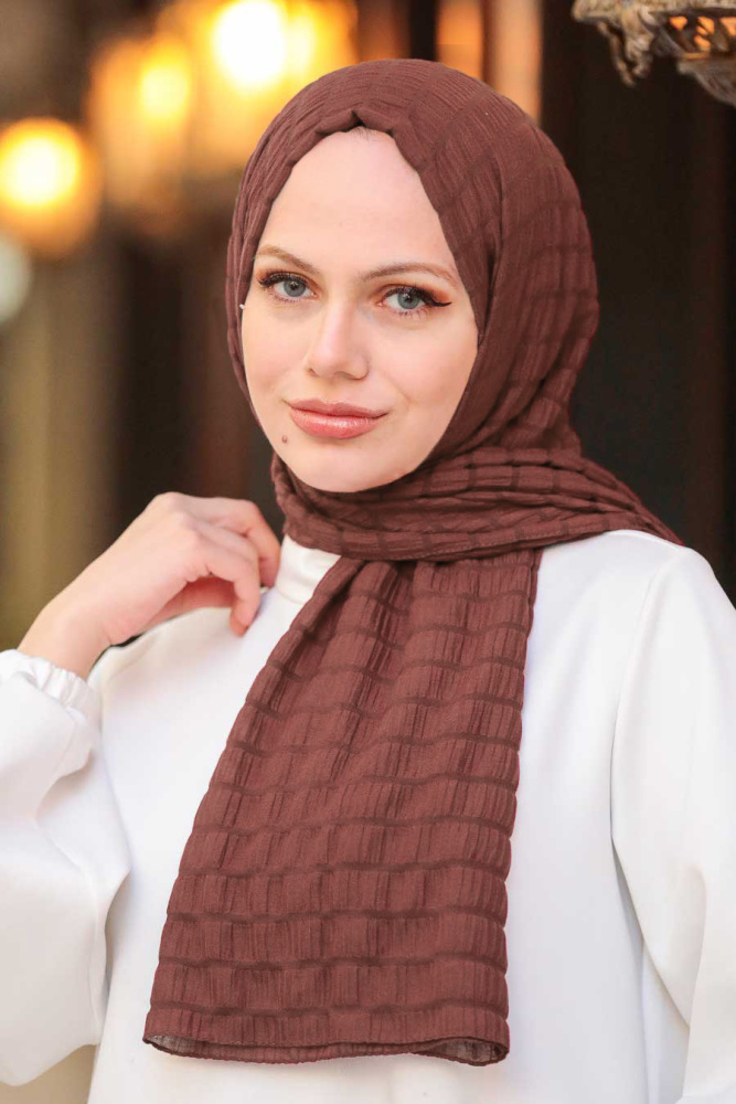 Neva Style - Châle Marron Rayé 51051KH - 1