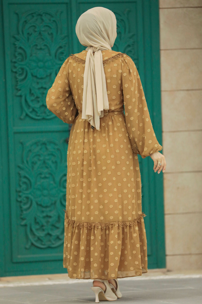 Chocolate Long Muslim Dress 13181CK - 3