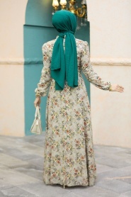 Neva Style - Çiçek Desenli Bej Tesettür Elbise 27947BEJ - Thumbnail
