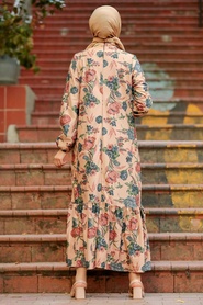 Neva Style - Çiçek Desenli Bisküvi Tesettür Elbise 11852BS - Thumbnail