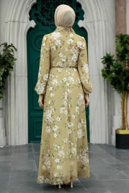 Neva Style - Çiçek Desenli Bisküvi Tesettür Elbise 279080BS - Thumbnail