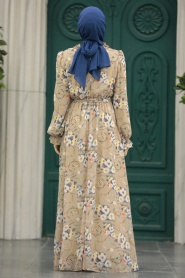 Neva Style - Çiçek Desenli Bisküvi Tesettür Elbise 29711BS - Thumbnail