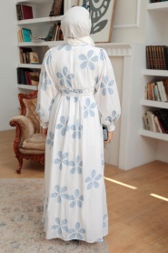Neva Style - Çiçek Desenli Buz Mavisi Tesettür Elbise 10377BZM - Thumbnail