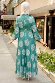 Neva Style - Çiçek Desenli Çağla Yeşili Tesettür Elbise 11870CY - Thumbnail