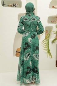 Neva Style - Çiçek Desenli Çağla Yeşili Tesettür Elbise 279070CY - Thumbnail