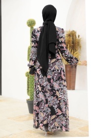 Neva Style - Çiçek Desenli Gül Kurusu Tesettür Elbise 27950GK - Thumbnail