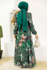 Neva Style - Çiçek Desenli Haki Tesettür Elbise 27942HK - Thumbnail
