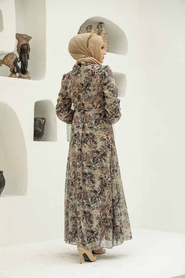 Neva Style - Çiçek Desenli Hardal Tesettür Elbise 279029HR - Thumbnail