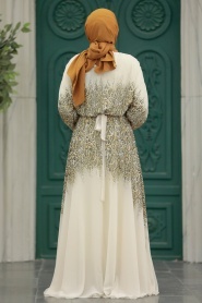 Neva Style - Çiçek Desenli Hardal Tesettür Elbise 39821HR - Thumbnail