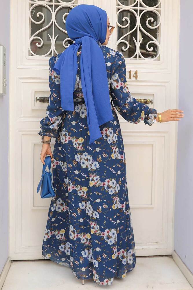 Robe longue et couvrante à motifs floraux – Bleu indigo 29711IM - 2