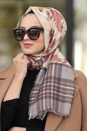 Neva Style - Çiçek Desenli Kiremit Şal 7519KRMT - 1