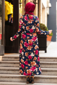 Neva Style - Çiçek Desenli Lacivert Tunik Elbise 140L - Thumbnail